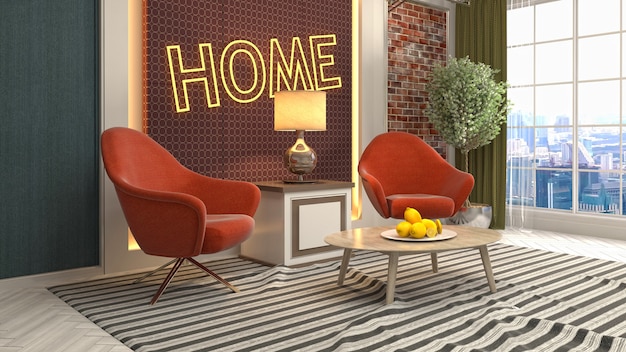 Illustrazione dell'interno del soggiorno