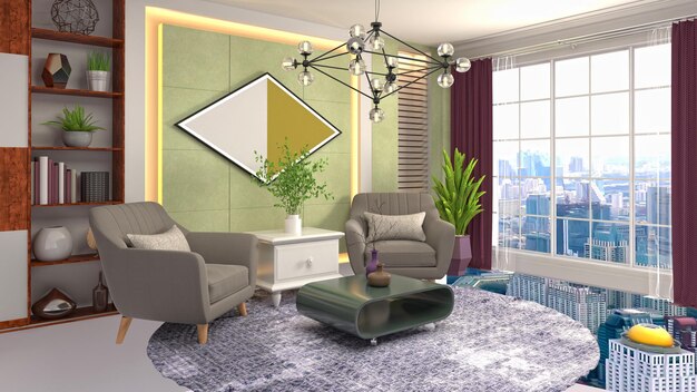 Illustrazione dell'interno del soggiorno