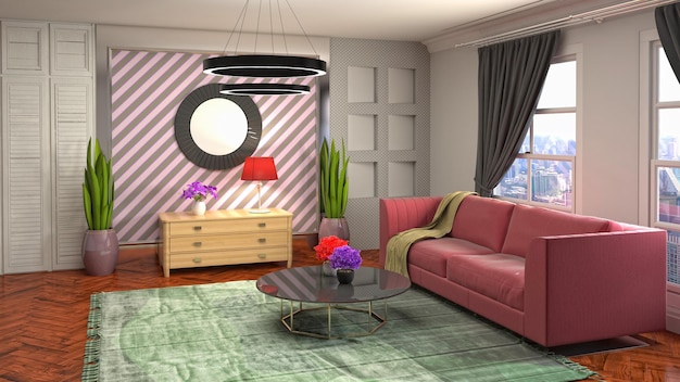 Illustrazione dell'interno del soggiorno
