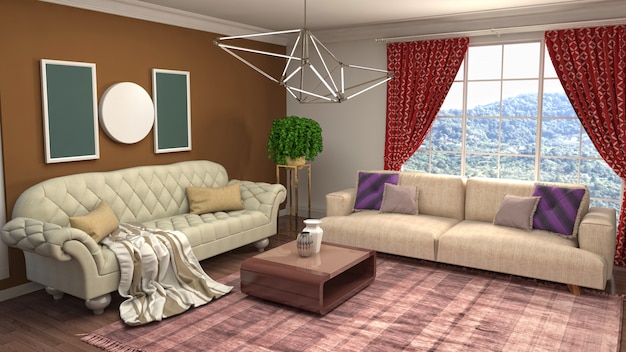 Illustrazione dell'interno del soggiorno