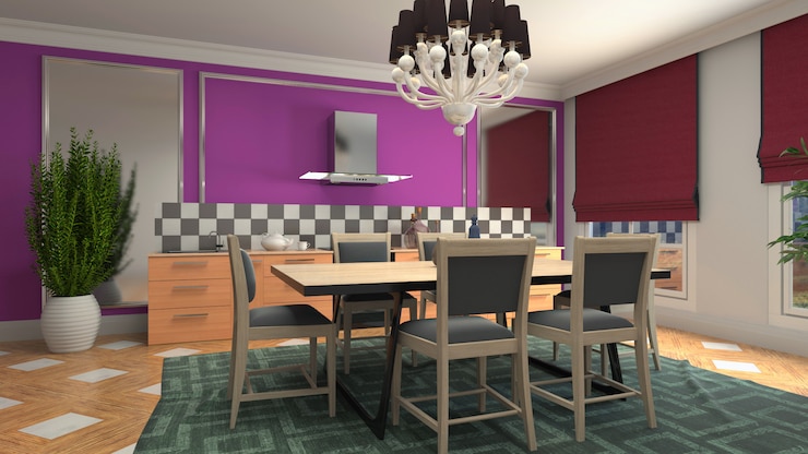 Foto illustrazione dell'interno della sala da pranzo