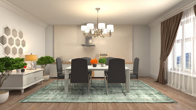 Illustrazione dell'interno della sala da pranzo