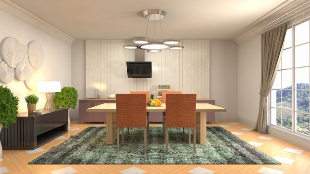 Illustrazione dell'interno della sala da pranzo