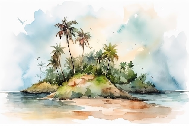 Illustrazione dell'isola tropicale dell'acquerello