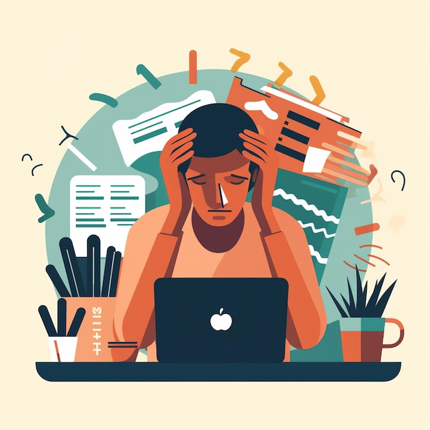 Illustrazione dell'uomo con lo stress sul lavoro
