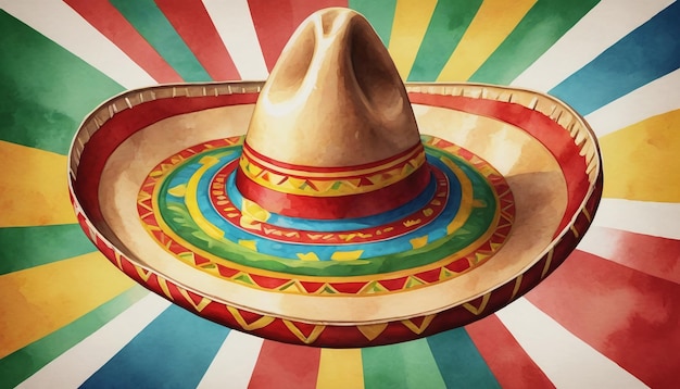 Illustrazione della bandiera del Cinco De Mayo e dell'icona del Sombrero