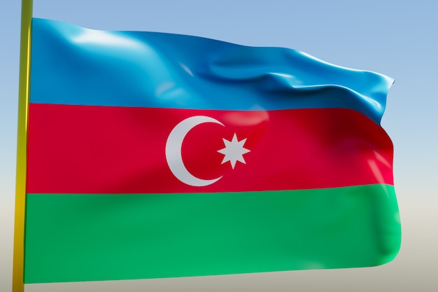 illustrazione della bandiera nazionale dell'Azerbaigian su un pennone di metallo che fluttua contro il cielo blu