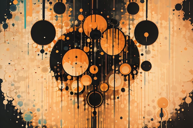 Illustrazione della carta da parati del fondo di progettazione dell'inchiostro dell'acquerello della bolla rotonda di tema arancione nero