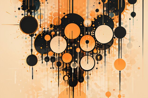 Illustrazione della carta da parati del fondo di progettazione dell'inchiostro dell'acquerello della bolla rotonda di tema arancione nero