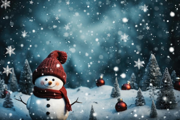 Illustrazione della cartolina di Natale con pupazzo di neve