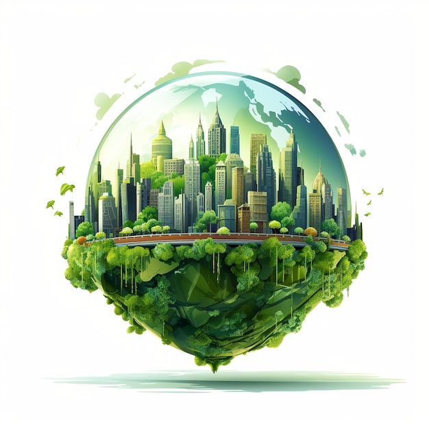 illustrazione della città verde sull'arte vettoriale del globo terrestre
