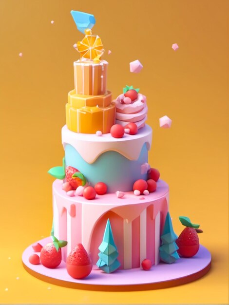 Illustrazione della clipart della torta di compleanno con fuits per lo sfondo del compleanno