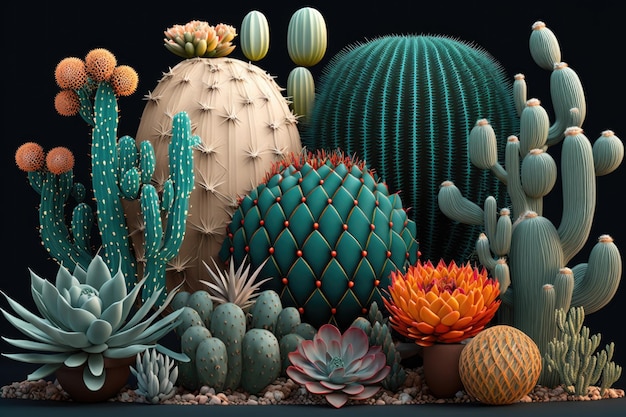 Illustrazione della collezione di cactus verdi IA generativa