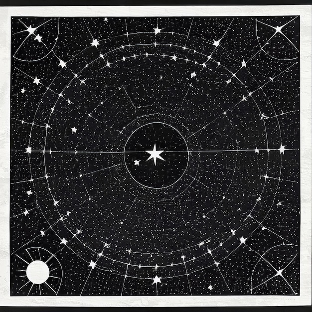 Illustrazione della costellazione delle stelle in bianco e nero Poster spaziale retrò Cosmo vintage