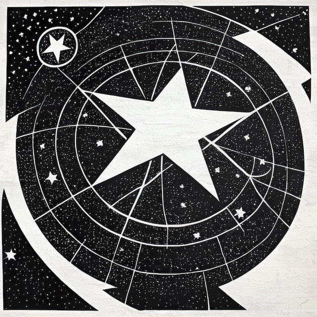 Illustrazione della costellazione delle stelle in bianco e nero Poster spaziale retrò Cosmo vintage