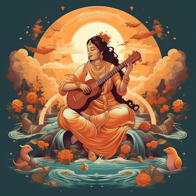 illustrazione della dea della saggezza Saraswati