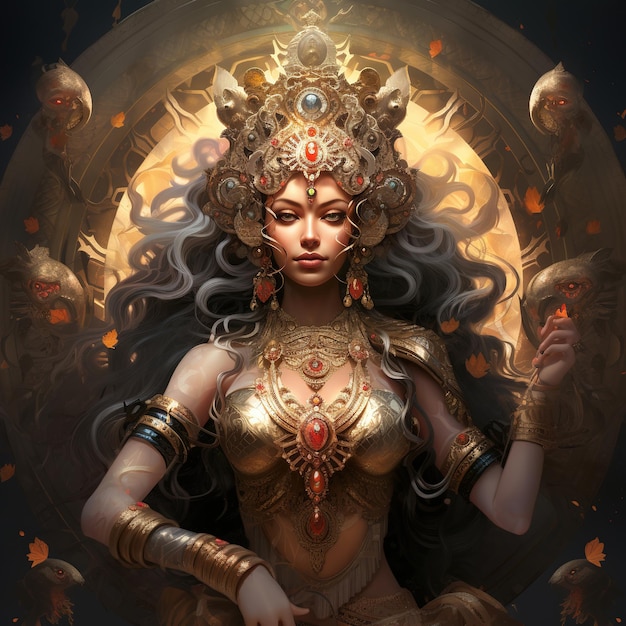 Illustrazione della dea Durga per Happy Durga Puja o Subh Navratri Generative Ai