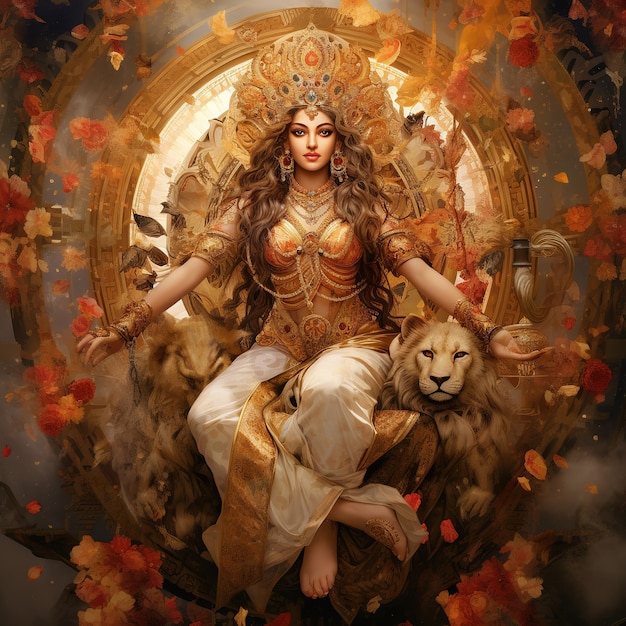 Illustrazione della dea Durga per Happy Durga Puja o Subh Navratri Generative Ai