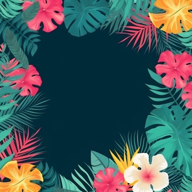 Illustrazione della decorazione floreale della cornice del bordo del fiore delle foglie tropicali AI Arte generata