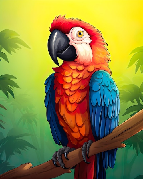 Illustrazione della fauna selvatica del mondo del pappagallo dell'ara flaura e fauna generativa ai