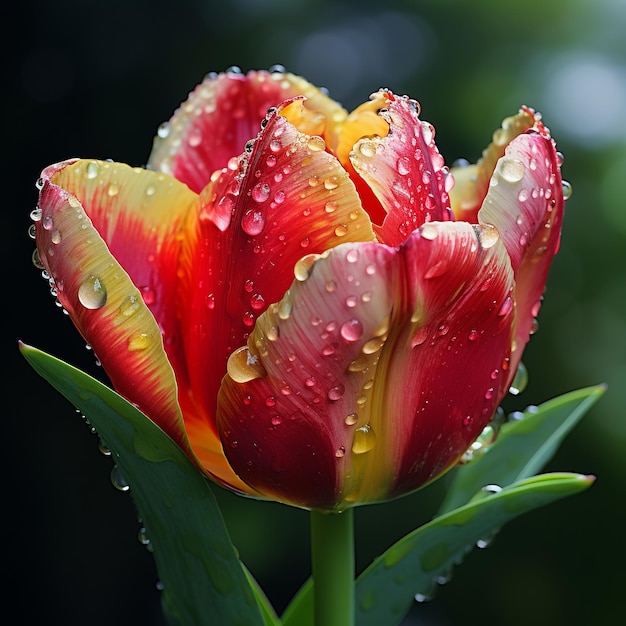 illustrazione della foto capolavoro del fiore di tulipano con gocce d'acqua