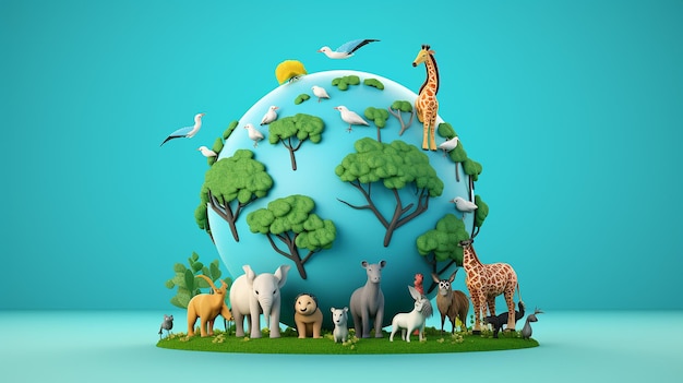 Illustrazione della giornata mondiale degli animali 3d