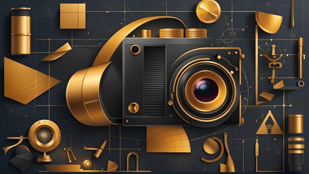 illustrazione della giornata mondiale del fotografo con uno sfondo di banner di composizione del rapporto aureo