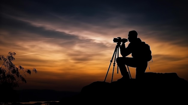 Illustrazione della giornata mondiale della fotografia con il fotografo che scatta foto IA generativa