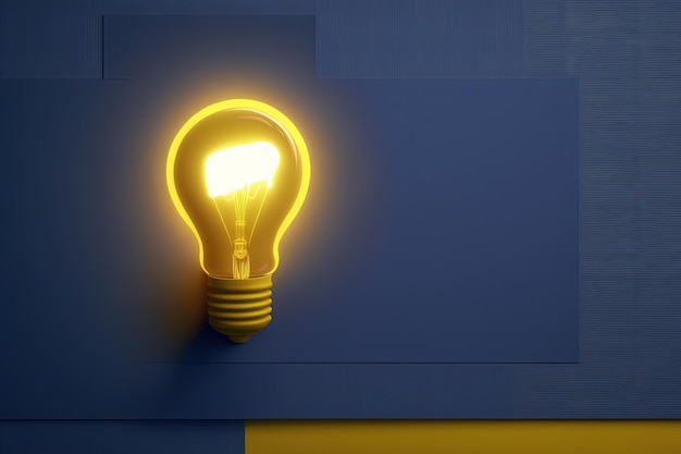 Illustrazione della lampadina gialla su sfondo blu scuroconcetto di creatività IA generativa