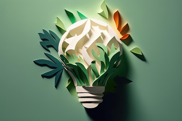 Illustrazione della lampadina realizzata con il concetto di idee di ritaglio di carta IA generativa
