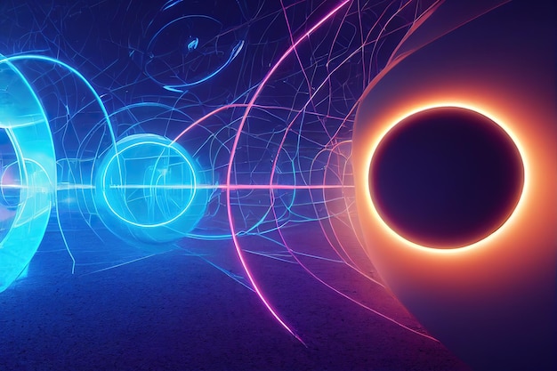 Illustrazione della luce del fascio di neon del portale degli anelli Illustrazione raster del rendering 3D