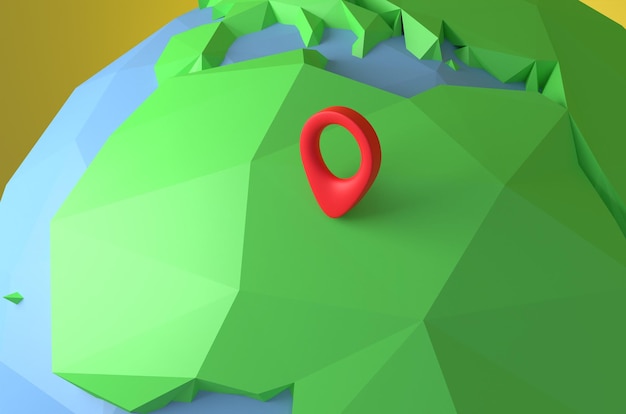 Illustrazione della mappa 3D del simbolo di affari di posizione del punto del nord america in stile giocattolo Puntatore GPS sul pianeta terra Navigazione conceptsearching luogo di destinazione per le vacanze posizione gps pin sulla città