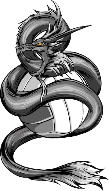 illustrazione della mascotte del drago intorno alla pallavolo