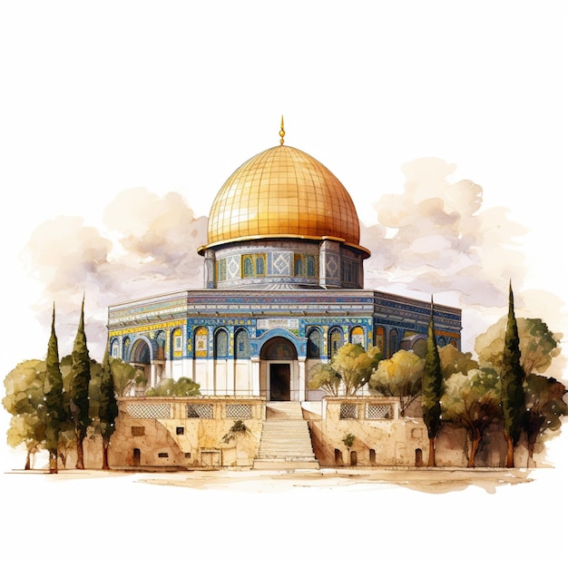 Illustrazione della moschea di Al-Aqsa su uno sfondo bianco