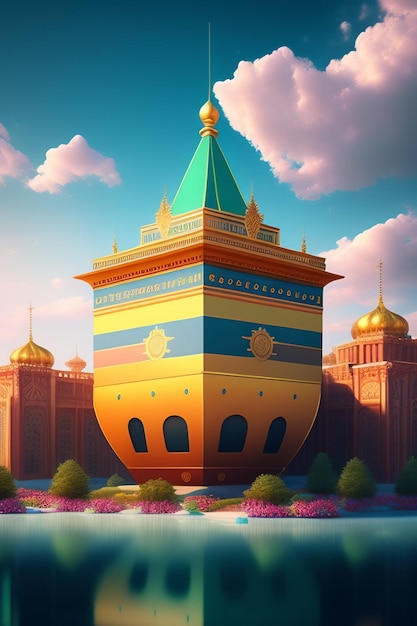 Illustrazione della moschea islamica di Eid al Adha Lanterne arabe e sfondo islamico Storia araba 3d