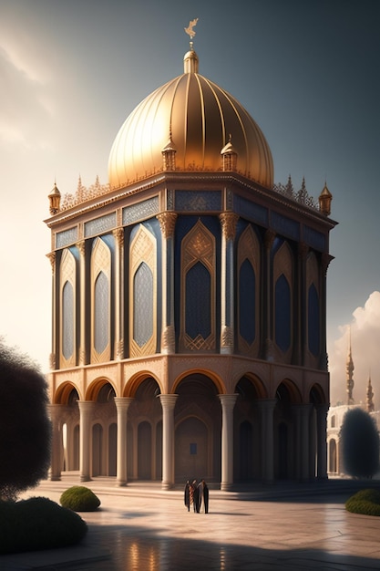 Illustrazione della moschea islamica di Eid al Adha Lanterne arabe e sfondo islamico Storia araba 3d