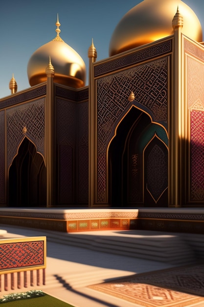 Illustrazione della moschea islamica di Eid al Adha Lanterne arabe e sfondo islamico Storia araba 3d