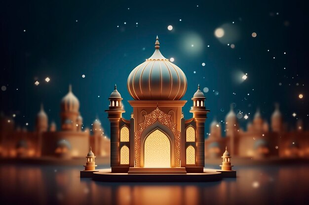 illustrazione della notte di Eid Mubarak con la luce di una lampada stile carta lusso felice sfondo Eid AI Generative