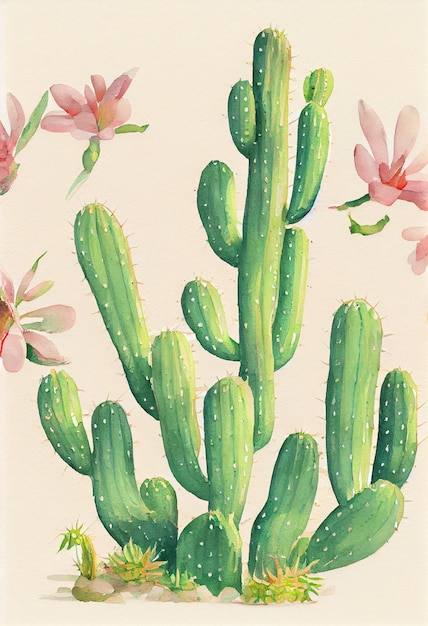 Illustrazione della pianta del cactus nello stile della pittura dell'acquerello