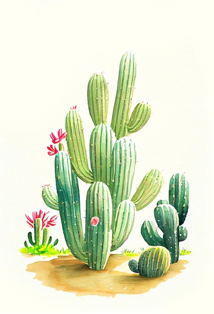 Illustrazione della pianta del cactus nello stile della pittura dell'acquerello