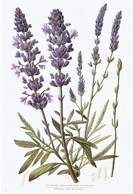 illustrazione della pianta di erbe di lavanda, disegno della pianta, arte dell'acquerello, disegno della pianta