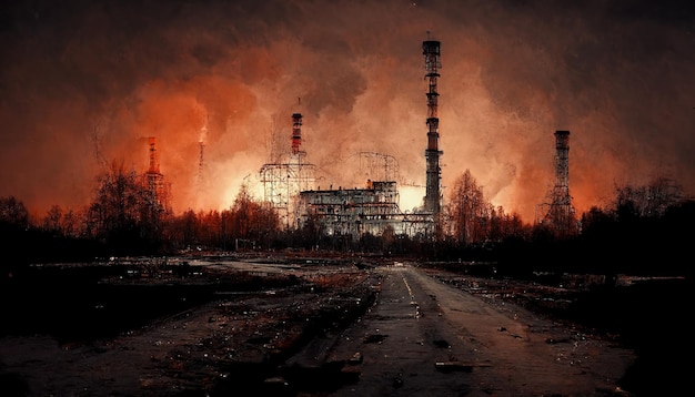 Illustrazione della pittura della città di Chernobyl della centrale nucleare di Chernobyl