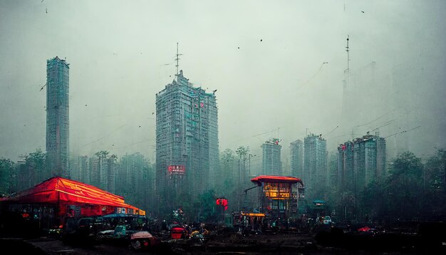 Illustrazione della pittura di Chengdu Cina Skyline della città di Chengdu