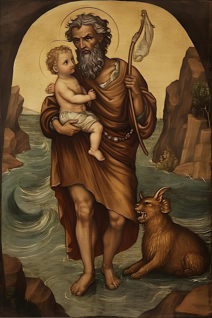 Illustrazione della pittura di San Cristoforo Generativo Ai San Cristoforo