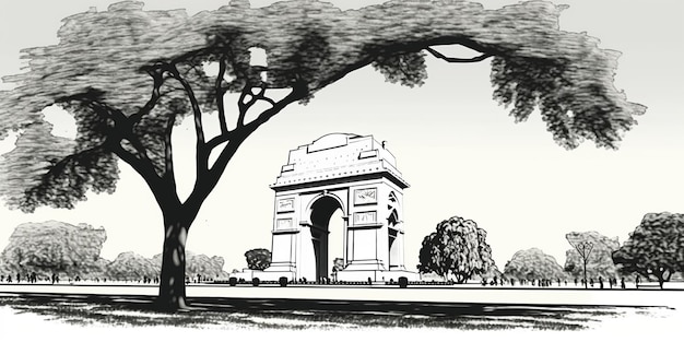 illustrazione della porta dell'India a Nuova Delhi su sfondo astratto bandiera tricolore AI Generato