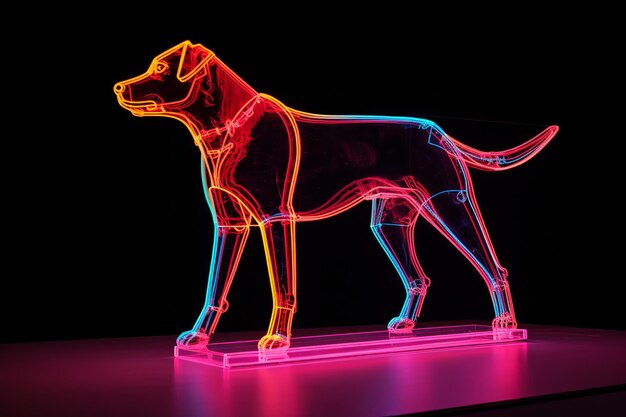 illustrazione della prospettiva a fetta Neon Un cane cammina su due gambe Sid Generative ai