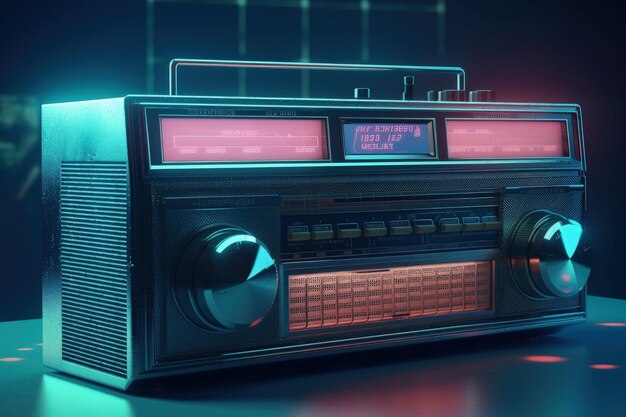 Illustrazione della radio Antilo colori retrò anni '80 e '90 IA generativa