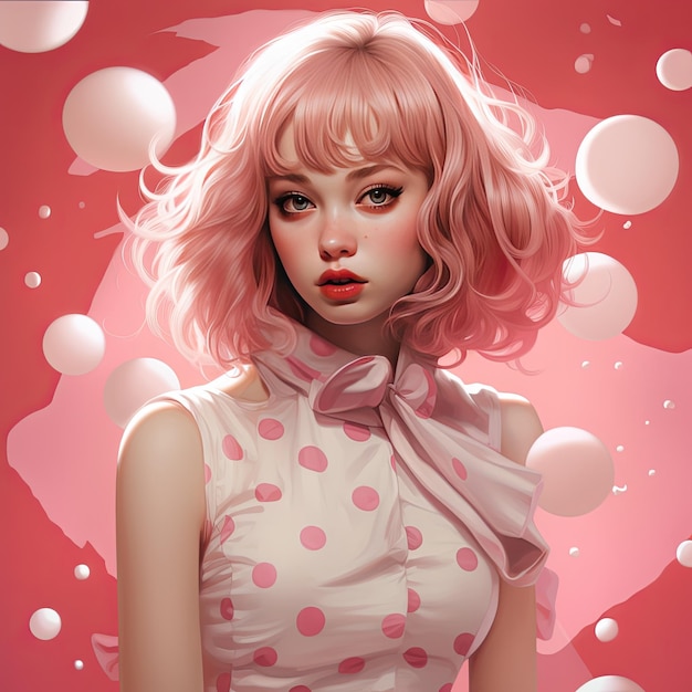 Illustrazione della ragazza anime vestita con un abito rosa