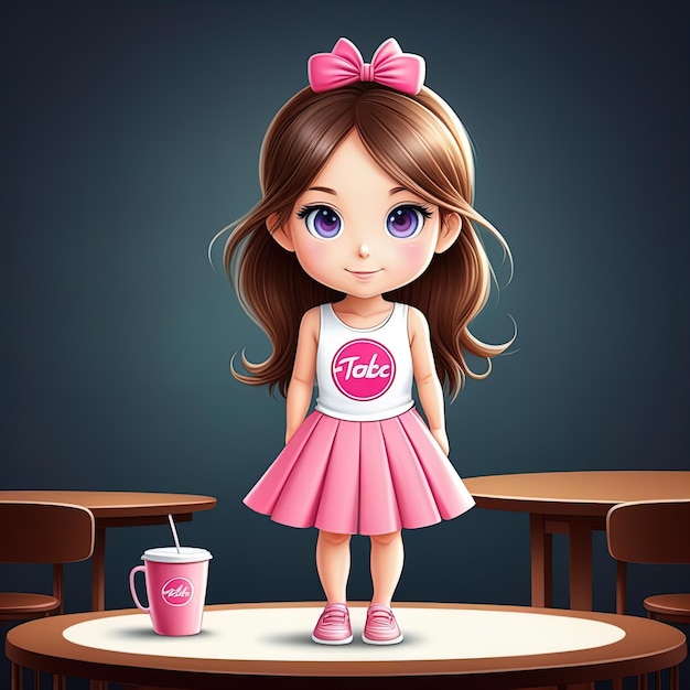 illustrazione della ragazza in un cafecute bambina con l'illustrazione della tazza di caffè