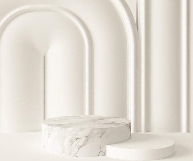 Illustrazione della rappresentazione 3D del piedistallo di marmo bianco e della decorazione moderna